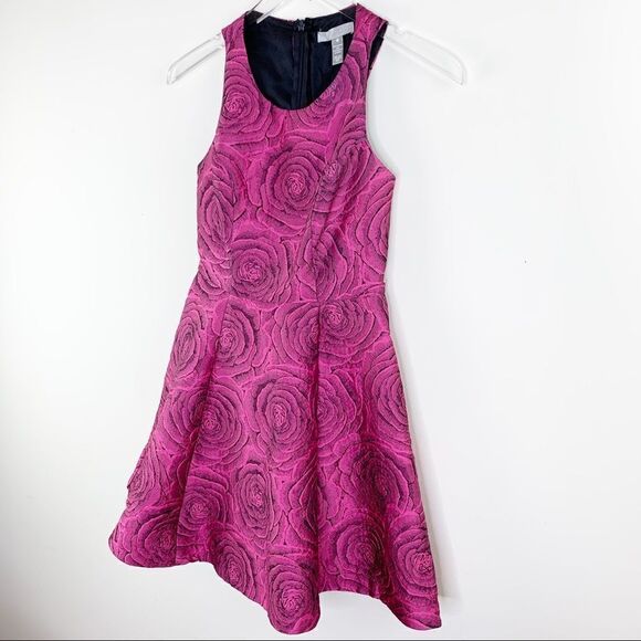 Aqua Brocade‎ Magenta Rose Print Skater Dress EUC Sz XS - Picture 2 of 11